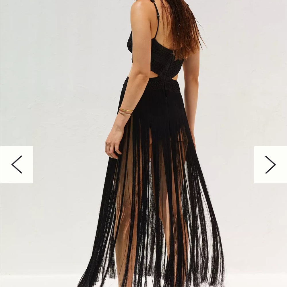 PatBO Black Fringe Cutout Maxi Dress in Sz Small - Picture 6 of 8
